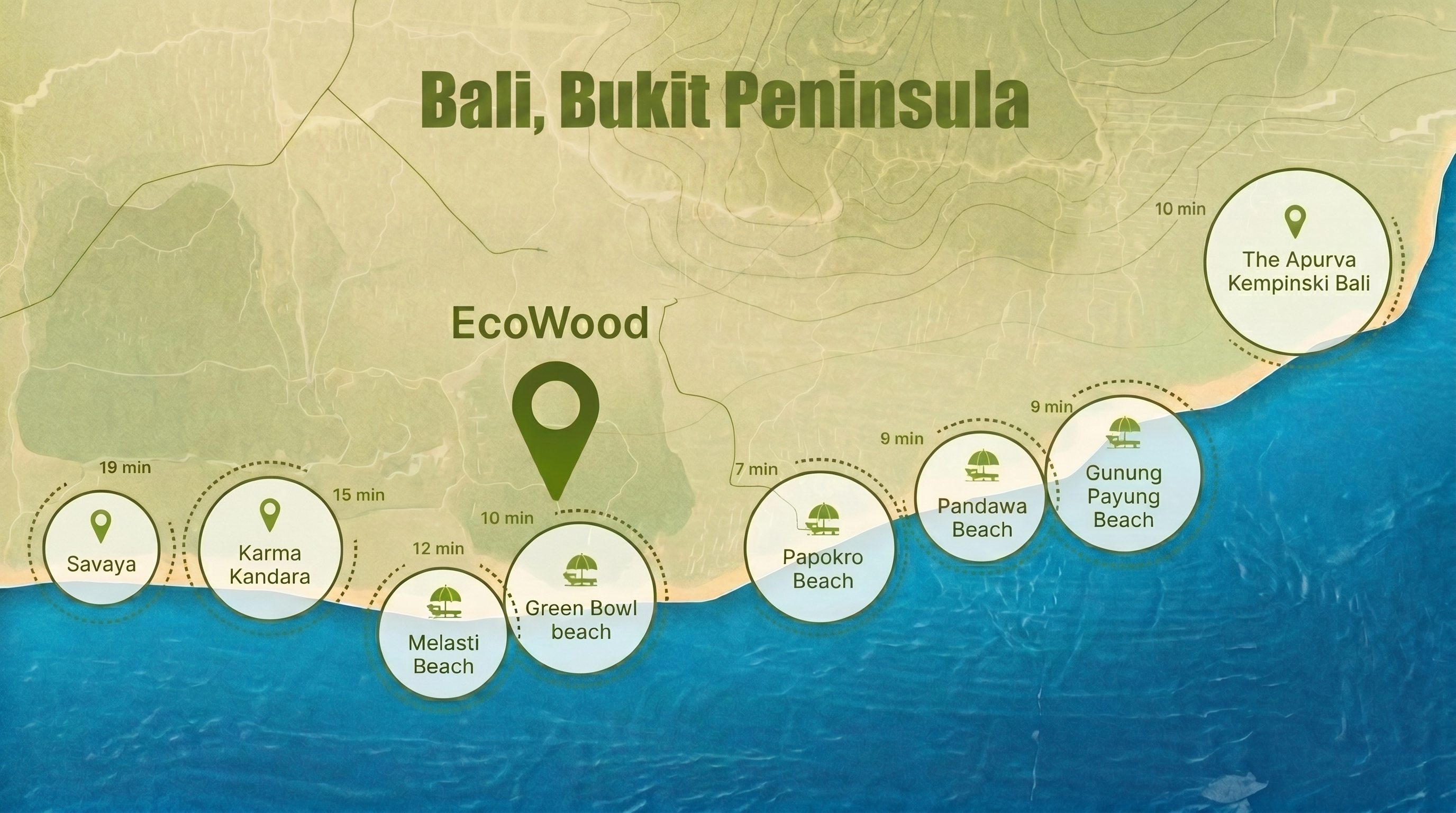 EcoWood Villas - расположение и близлежащие пляжи на полуострове Букит