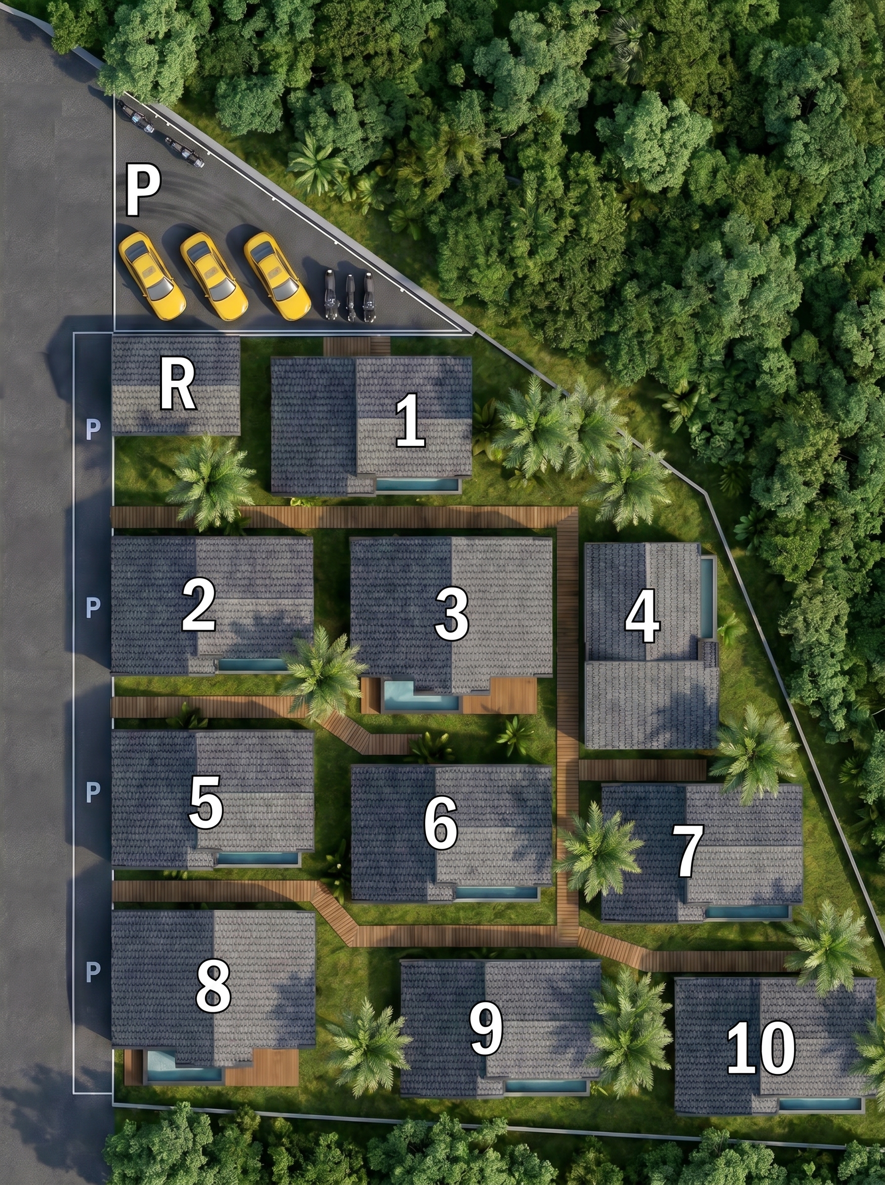Мастерплан комплекса EcoWood Villas - 10 приватных вилл с бассейнами